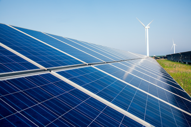 Power Generation Industry : solar energy panels and wind turbine